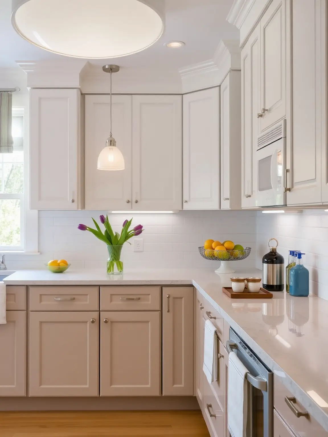 Balanced Palette Two-Toned Beige and White Cabinets