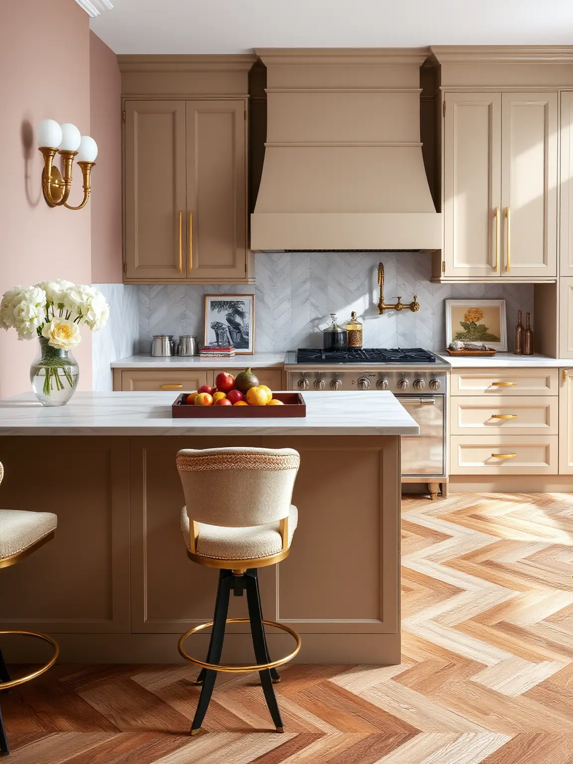 Luxurious Touch Beige Cabinets with Brass Accents