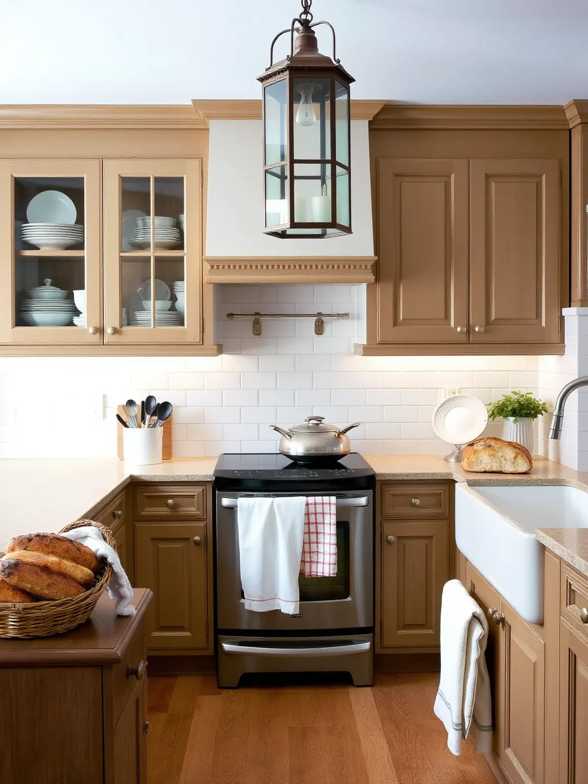 Open and Airy Beige Cabinets with Glass Fronts