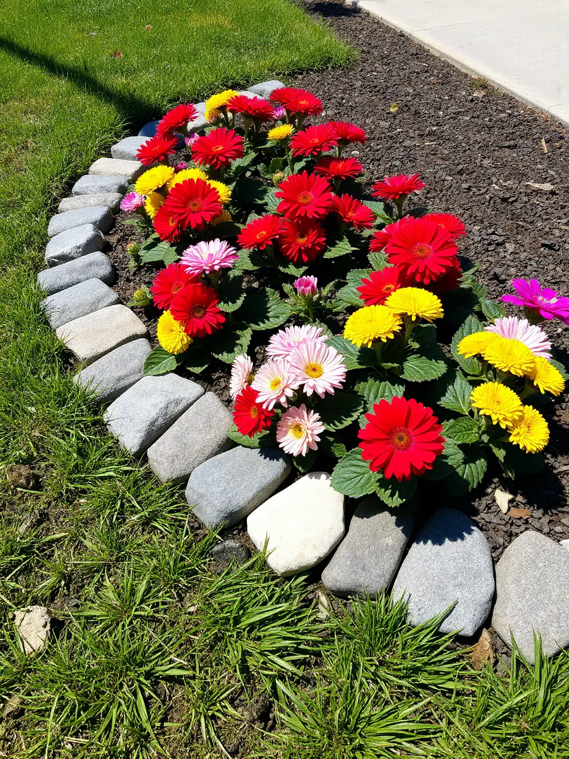 Defined Garden Borders with River Rock Edging