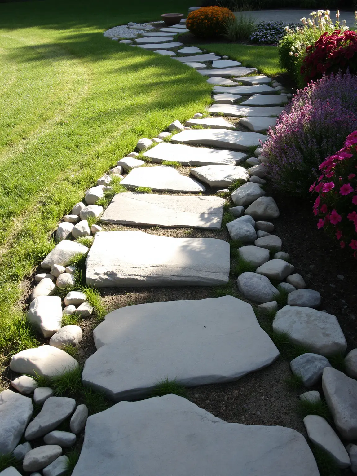 Nature Inspired Pathway with River Rock Inlays