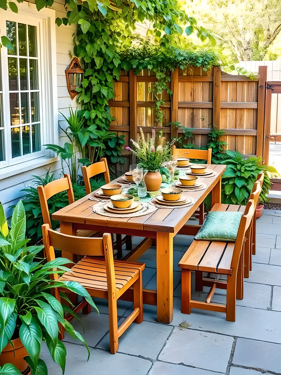 Create an Outdoor Dining Nook with a Wooden Table