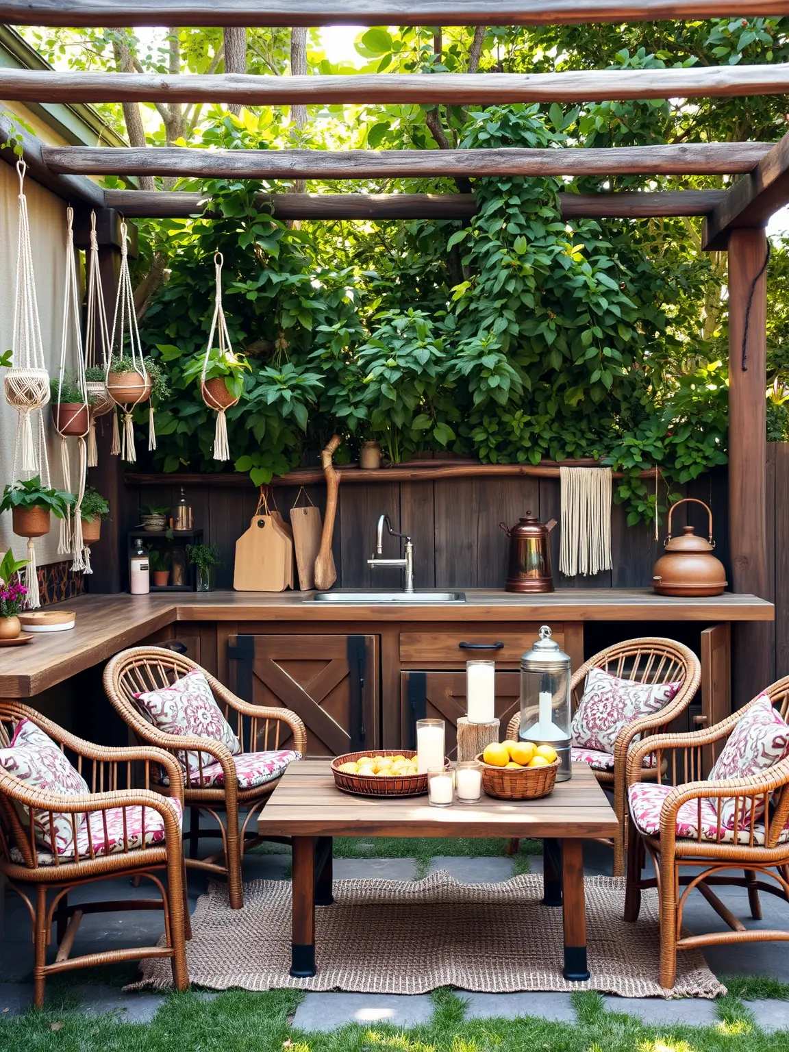 Rustic Boho Outdoor Kitchens with Warm, Inviting Vibes