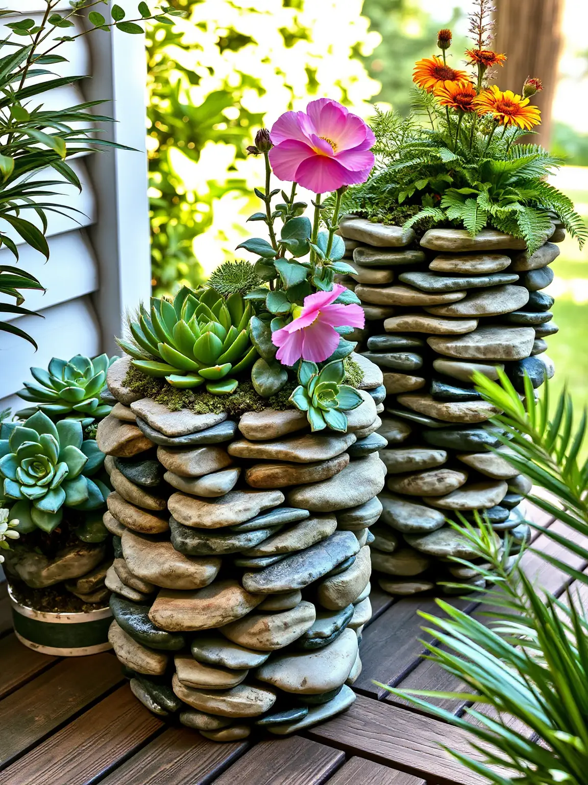 Rustic River Rock Planters for Succulents and Flowers