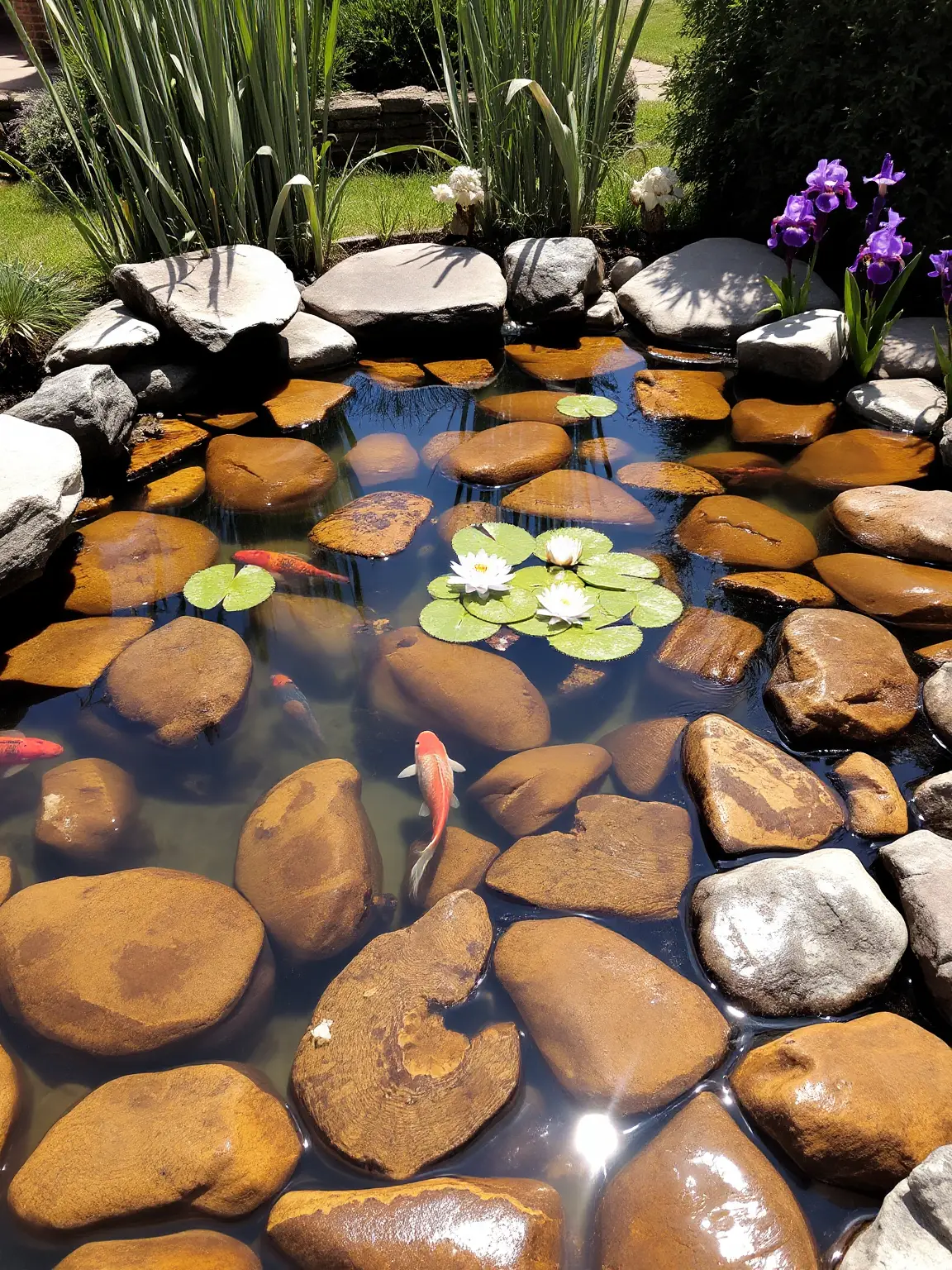 Idyllic Garden Pond with River Rock Surroundings