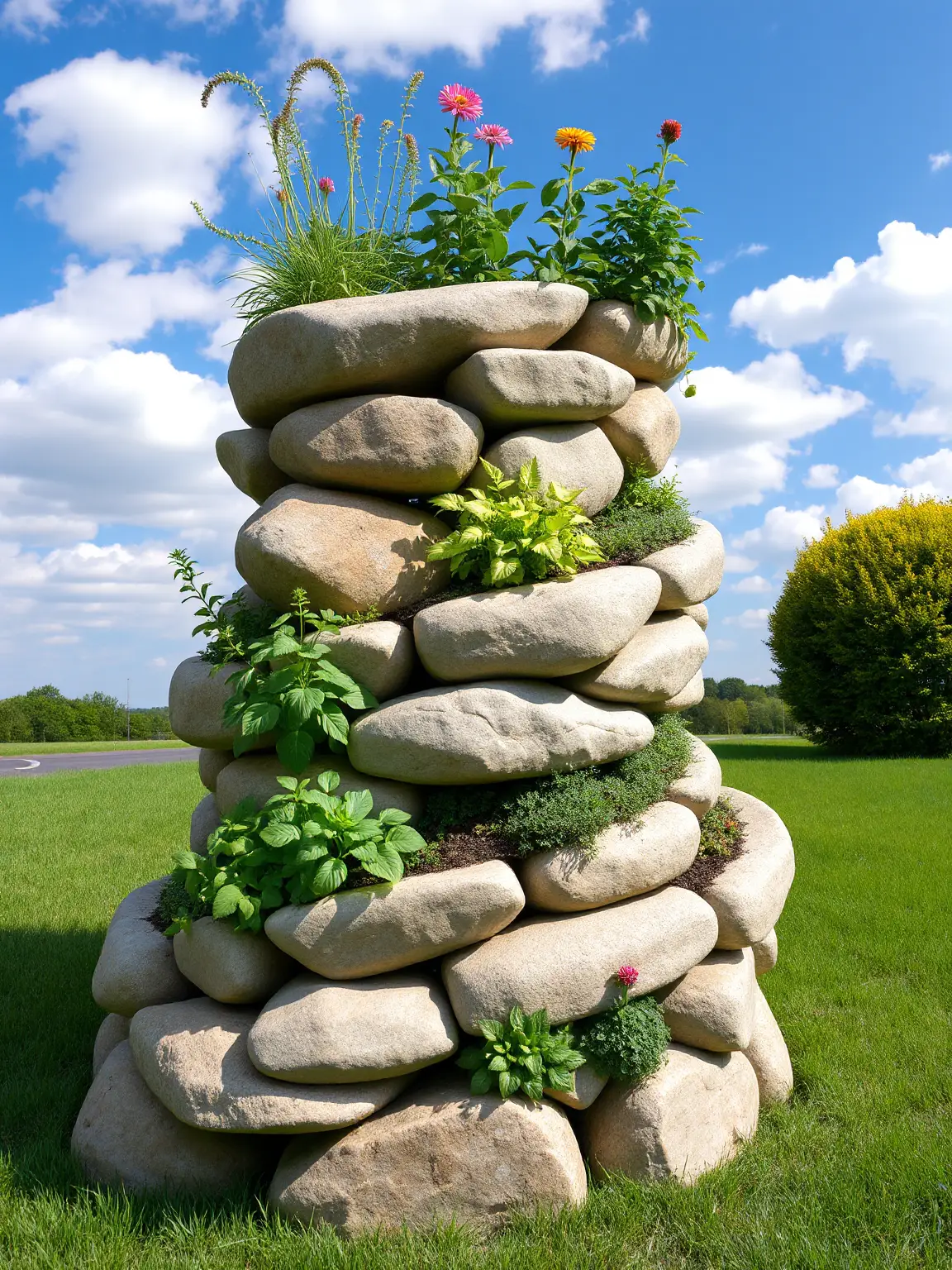 Spiral Herb Garden Built with River Rocks