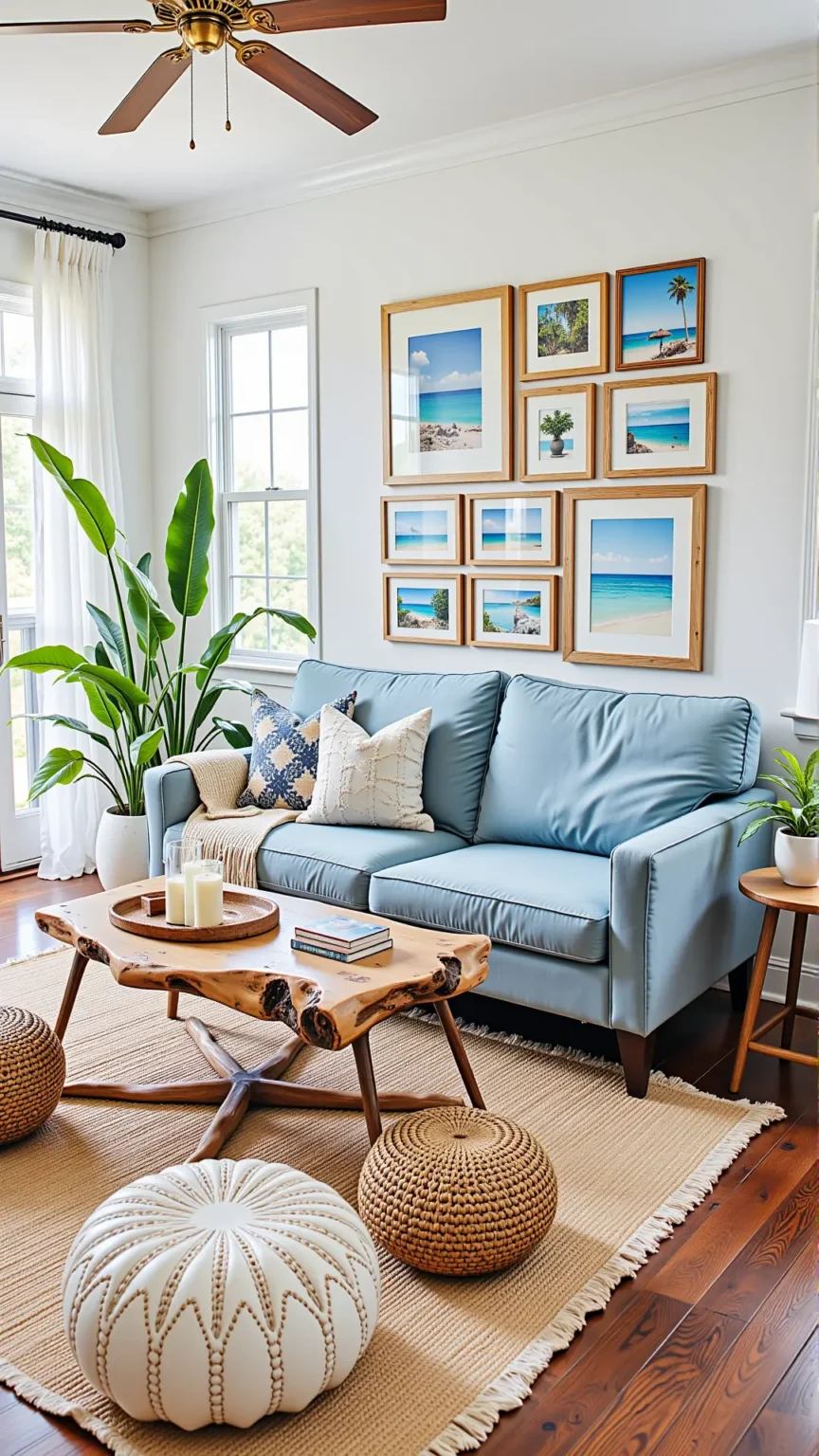 Infuse Soft Blues and Driftwood Accents into Your Boho Coastal Living Room