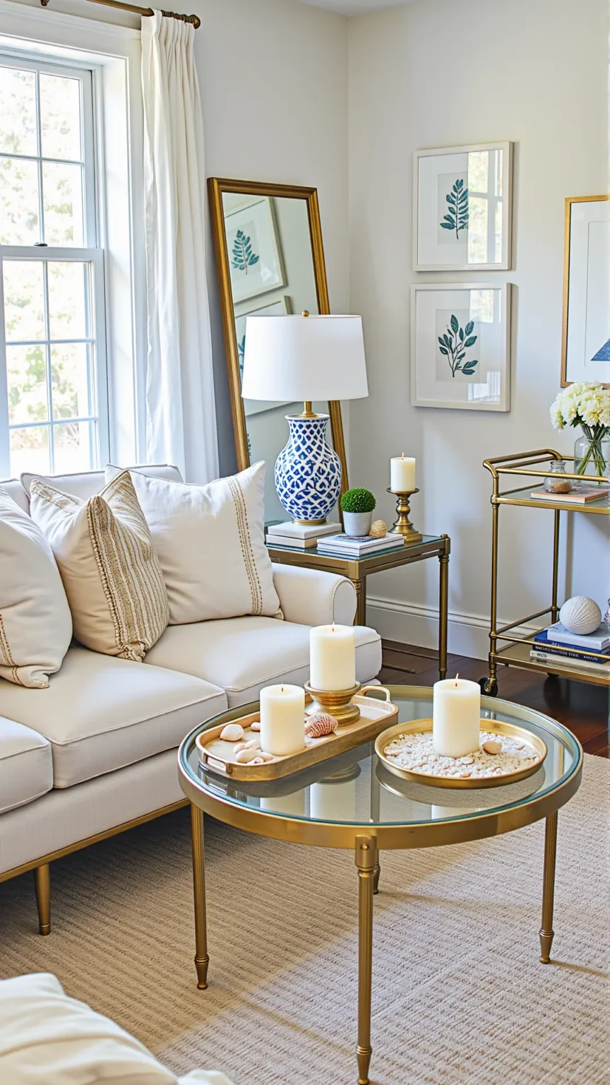 Achieve a Chic Look with White and Gold Touches in Your Boho Coastal Living Room