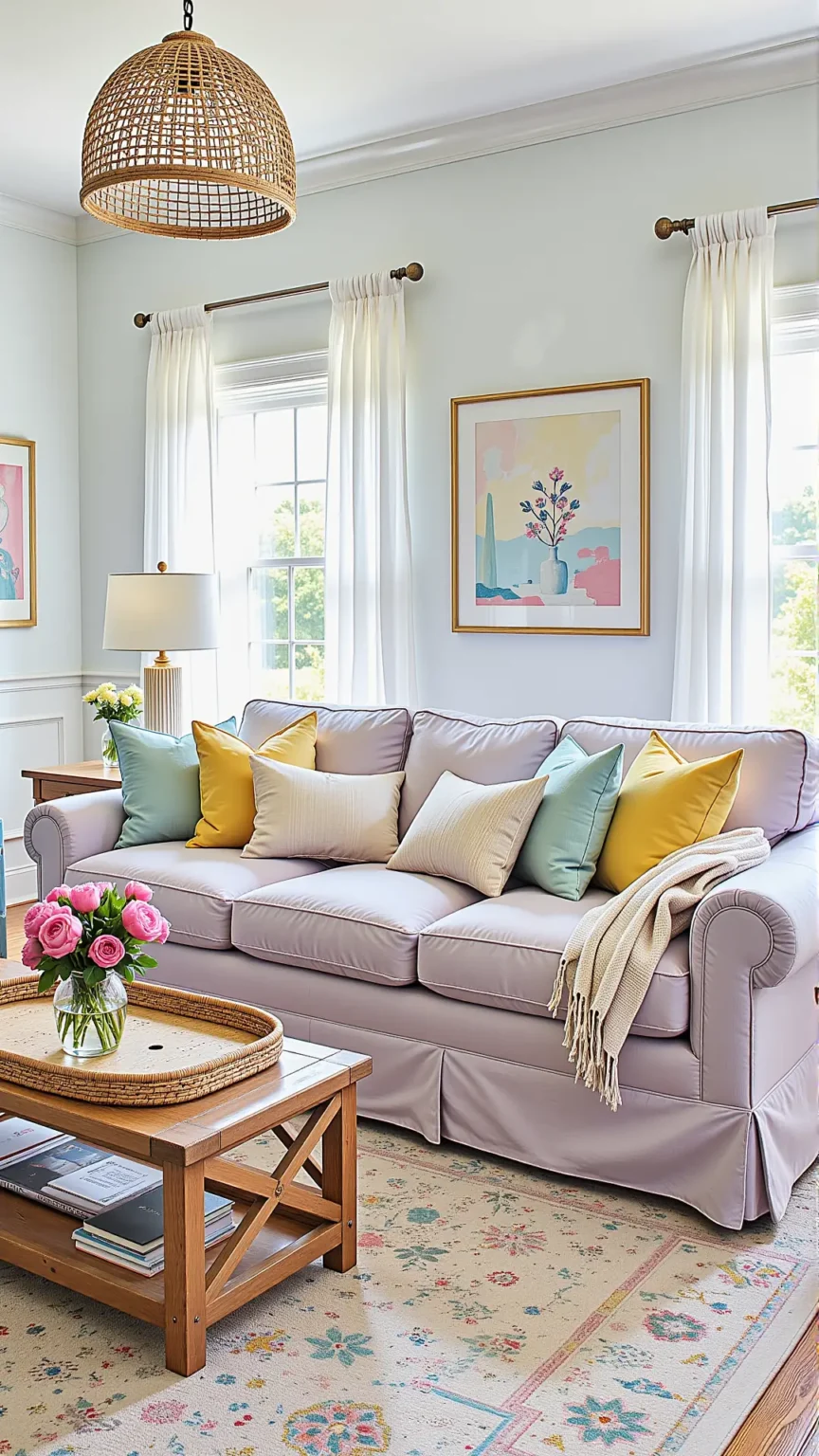 Incorporate Soft Pastels for a Gentle, Serene Aesthetic in Your Boho Coastal Living Room