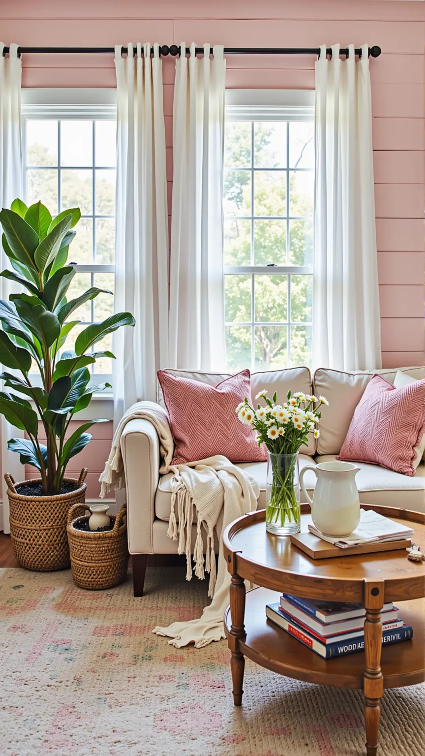 Farmhouse Boho Living Room with Feminine Textured Walls