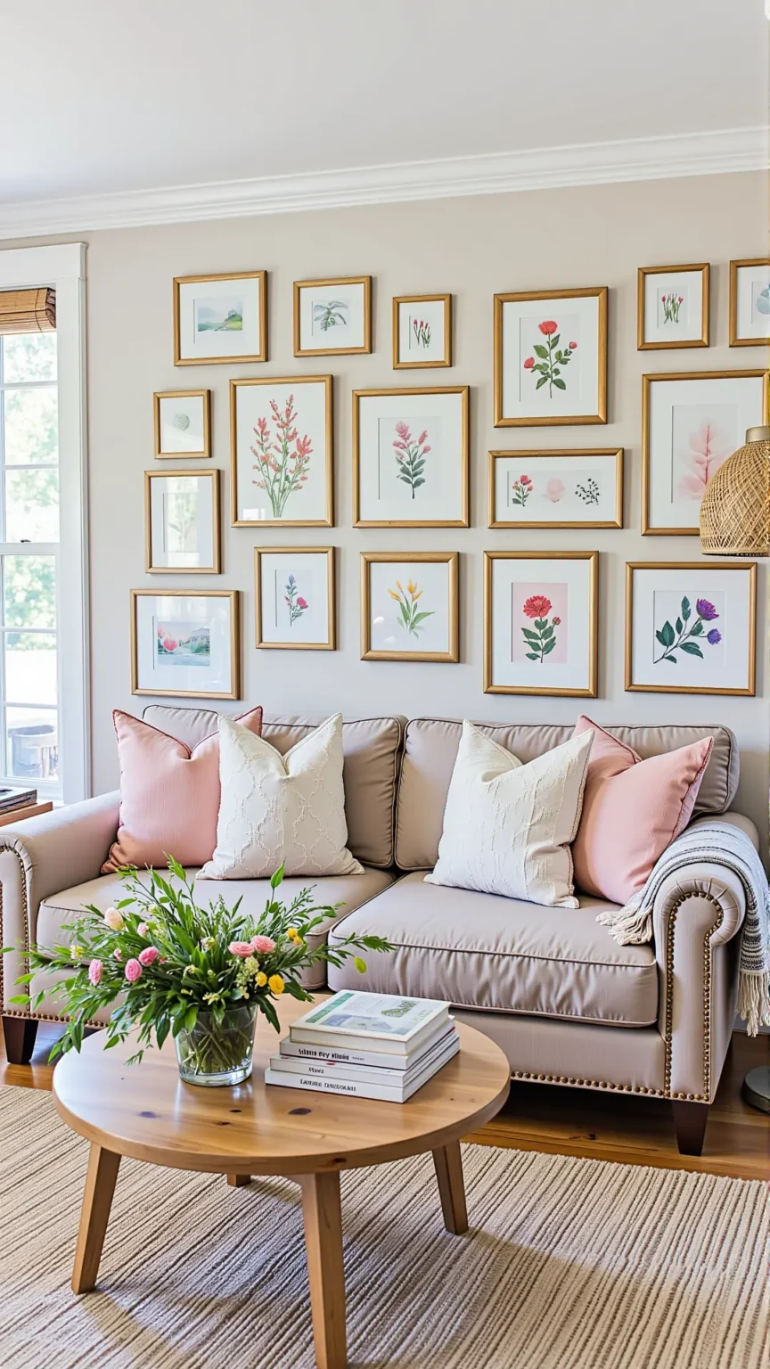 Farmhouse Boho Living Room with a Feminine Gallery Wall