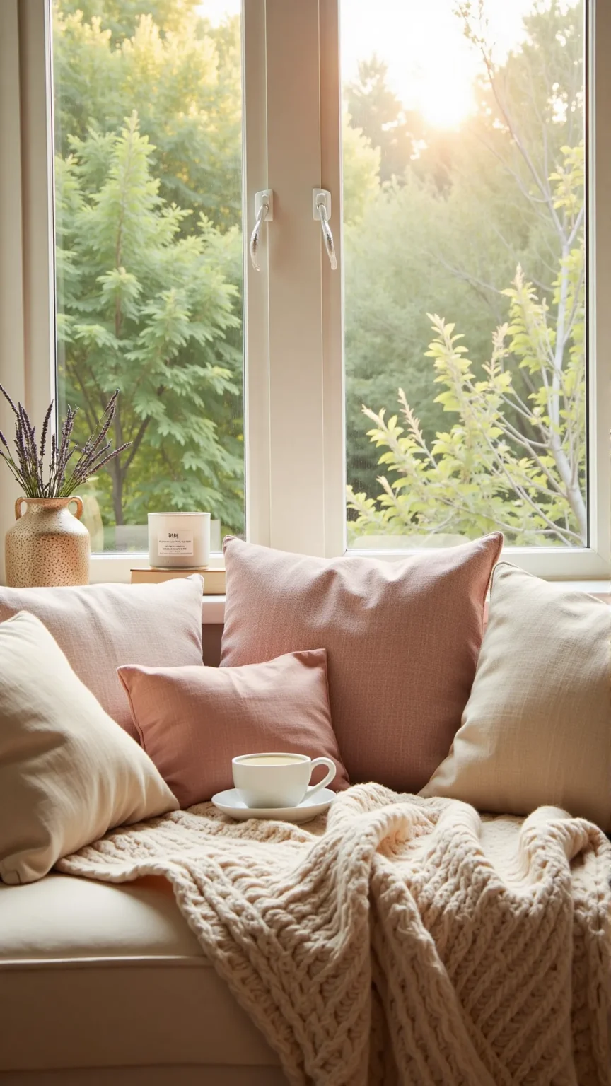 Cozy Window Seat with Soft Cushions & Throws