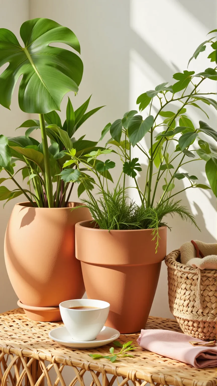 Minimalist Clay & Terracotta Planters with Greenery