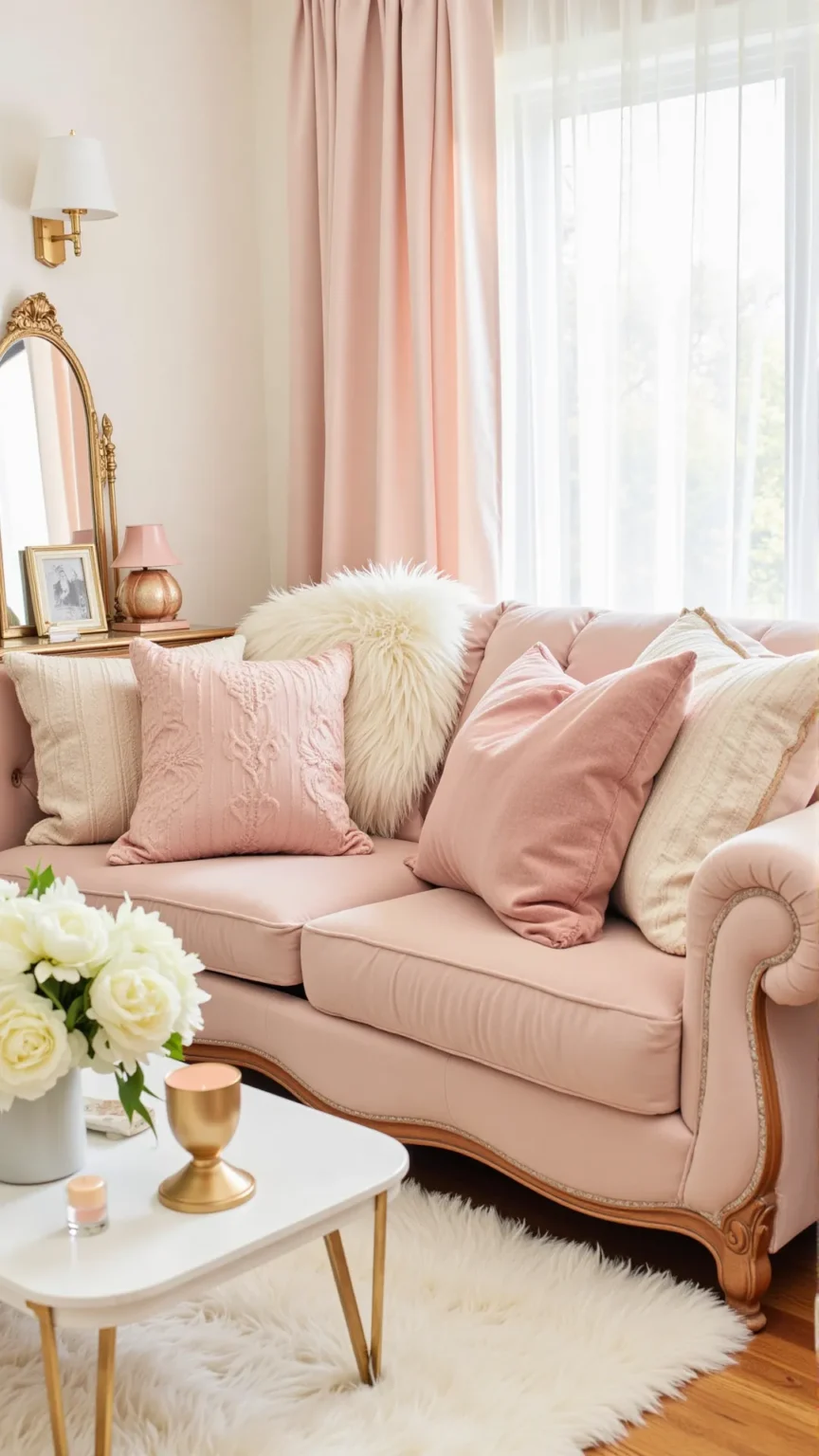 Soft Blush Pink Living Room with Cozy Textures