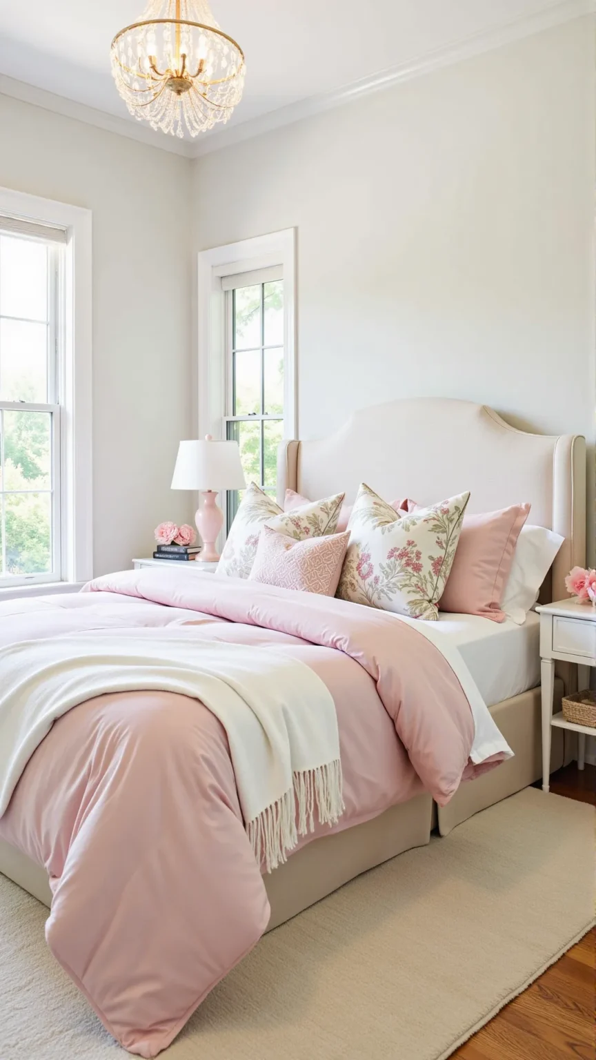 Blush Pink and White Bedding with Feminine Patterns