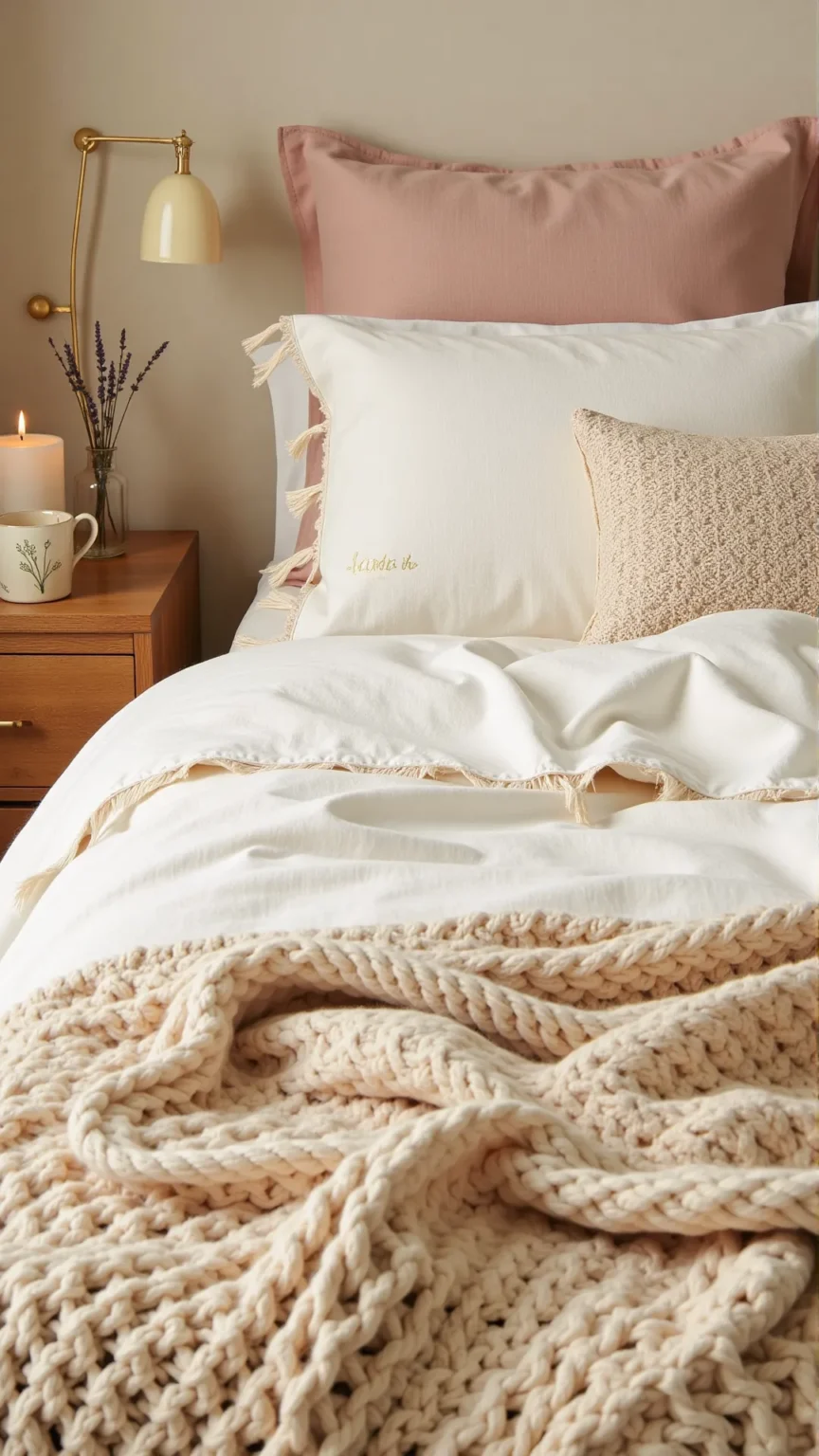 Cozy Layered Bedding with Soft, Natural Textures