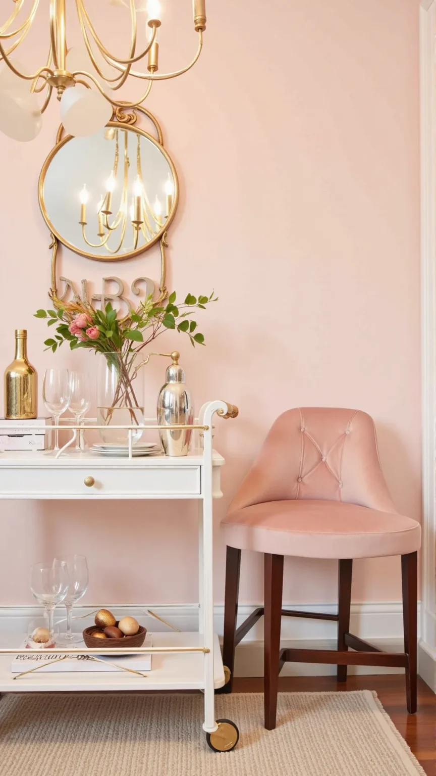 Feminine Home Bar with Blush Pink and Gold Accents