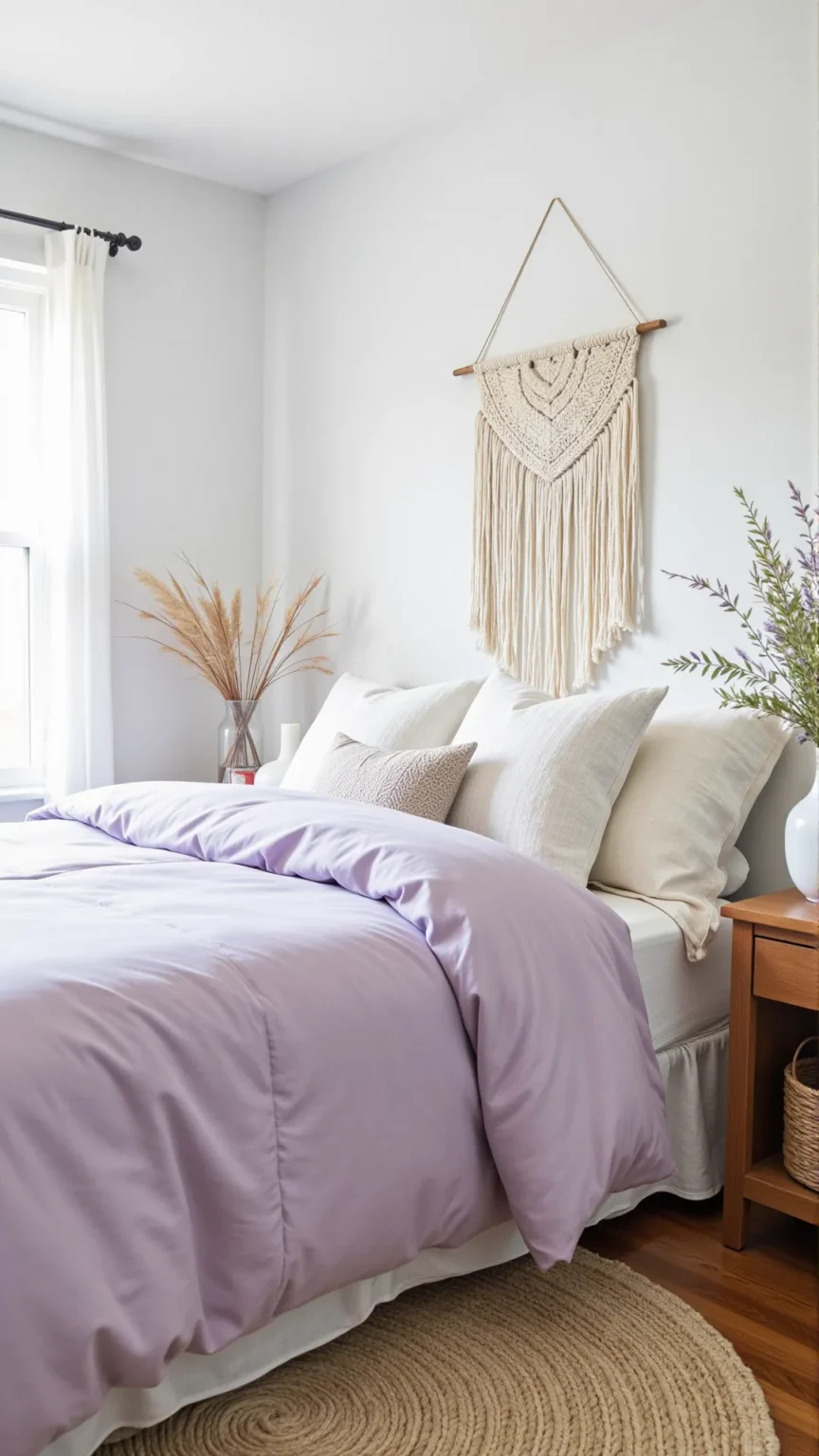 Serene Lavender Bedroom with Boho Chic Accents