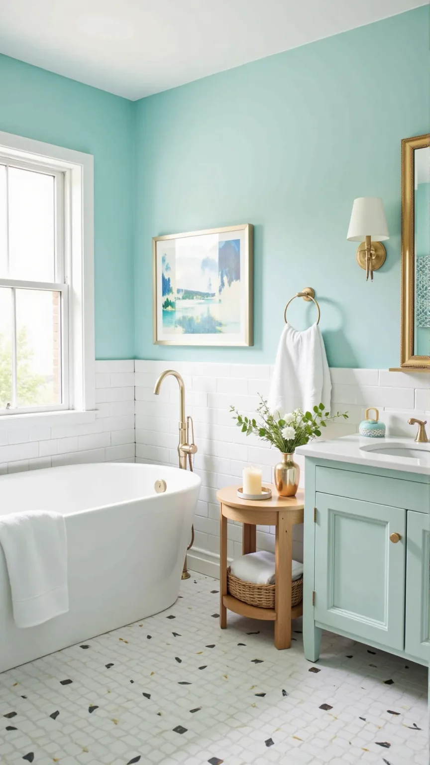 Soft Aqua and White Bathroom with Elegant Accents